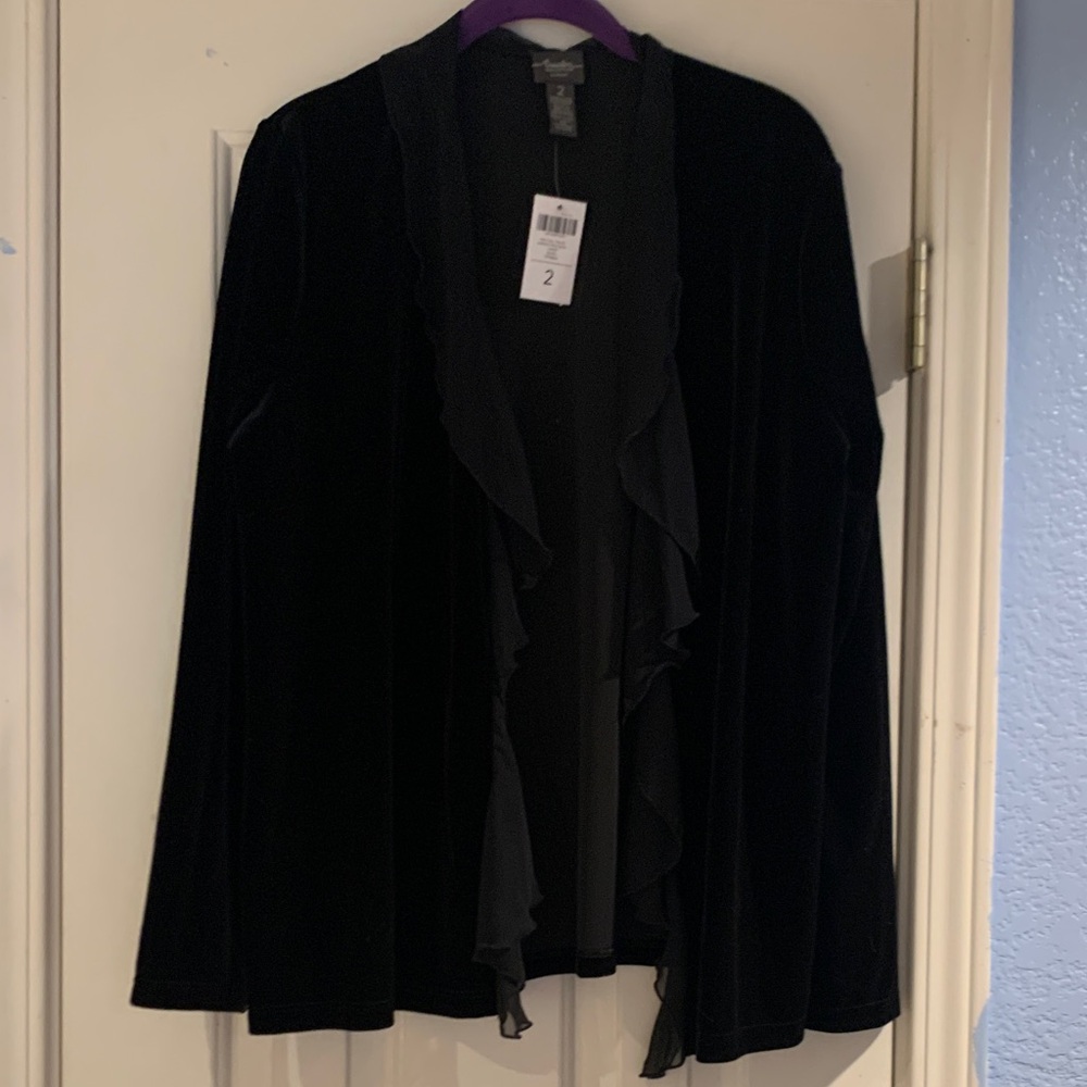Chico's Black Velvet Ruffled Blazer